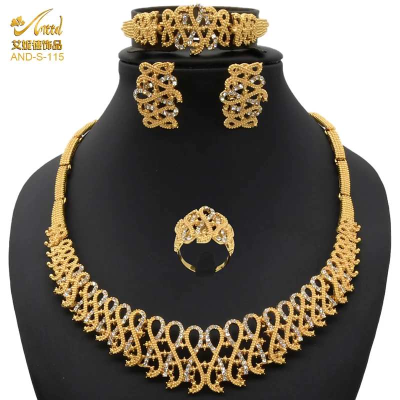 African Jewelry Sets Designer 24k Gold Plated Necklace Earrings Bracelet Ring Fashion Nigeria Jewellery Wedding Women 2021