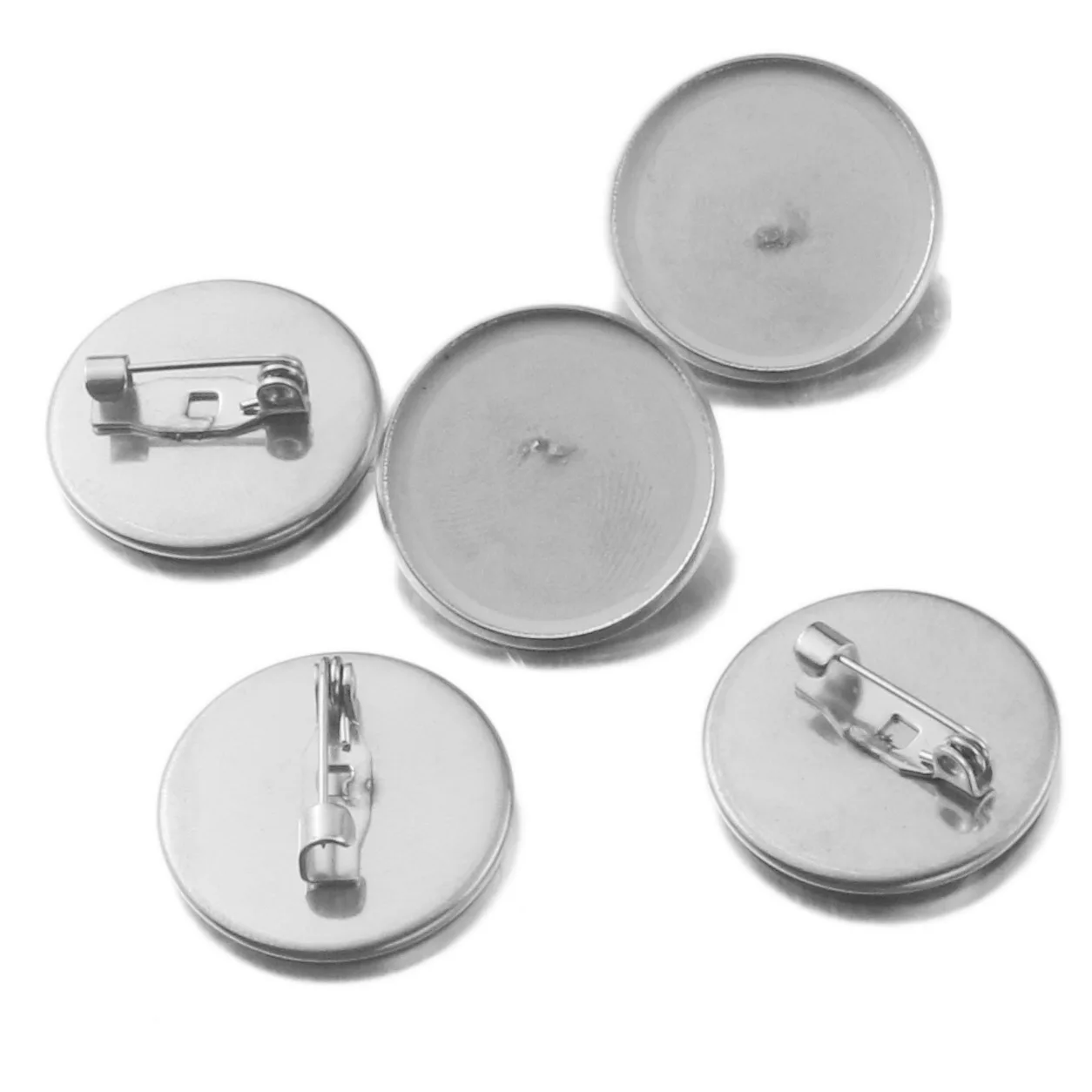 10pcs/set 14/16/18/20/25/30mm Stainless Steel Brooch Base Pin Disk Base Pad Bezel Blank Cabochon Trays Backs for Jewelry Making