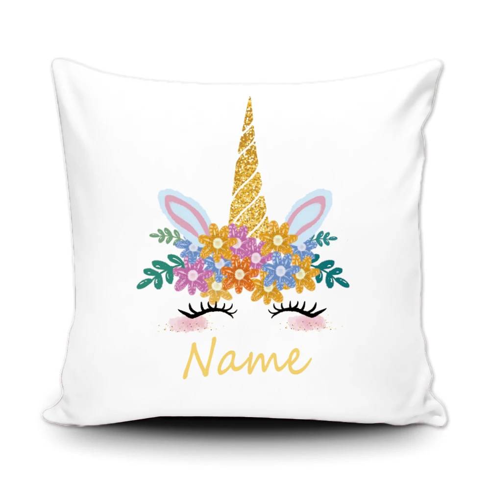 

Cute Unicorn Throw Pillow Cover Custom Name Decor Home Birthday Gift