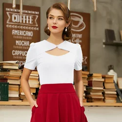 BP  Summer T Shirt Clothes Ladies Vintage Retro Short Sleeve Hollowed Front Cotton Tops Women's Comfortable Tee Shirt