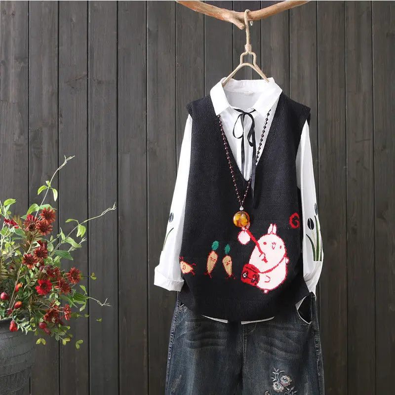 Spring and autumn fashion new western style casual sweater vest knitted women loose sleeveless V-neck all-match blouse