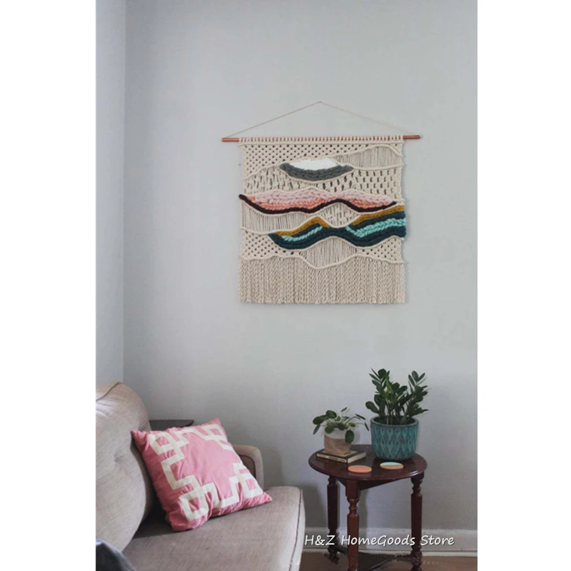 Colorful Hand Woven Tapestry Gorgeous Macrame Bohemian Chic Wall Hanging For Home Decoration Living Room Apartment Dorm 80*80CM