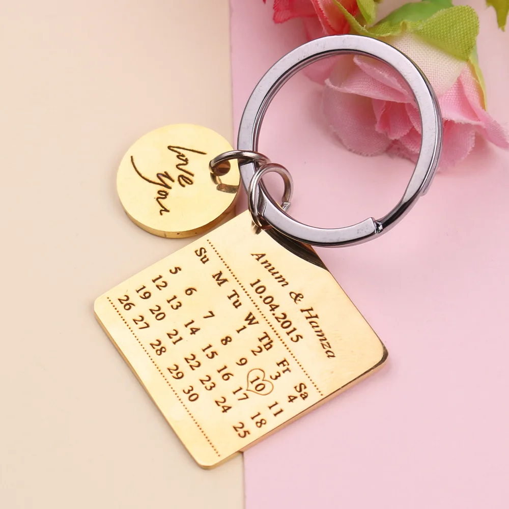 Custom  Key chain  Engraving date Customized Stainless Steel keychain  Personalized Customized Jewelry Gift  Drop  shipping gift