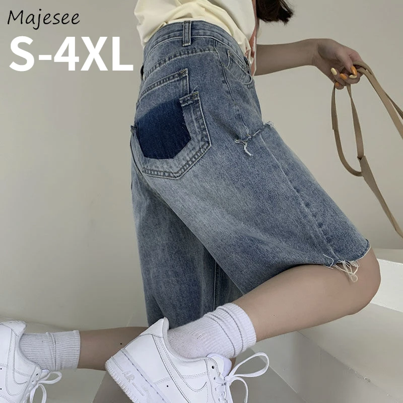 

Shorts Women Denim High-street Pockets Wide-leg New Designers High-waist Hole Vintage Leisure Harajuku Chic Trendy Students Ins