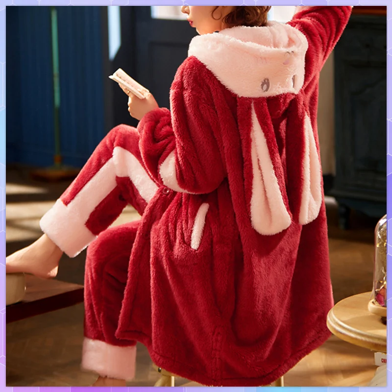 Robes Women Bathrobe Thick Warm Robe Coats For Home Clothes Unisex Plush Pajamas Adults Animal Flannel Sleepwear Dressing Gown