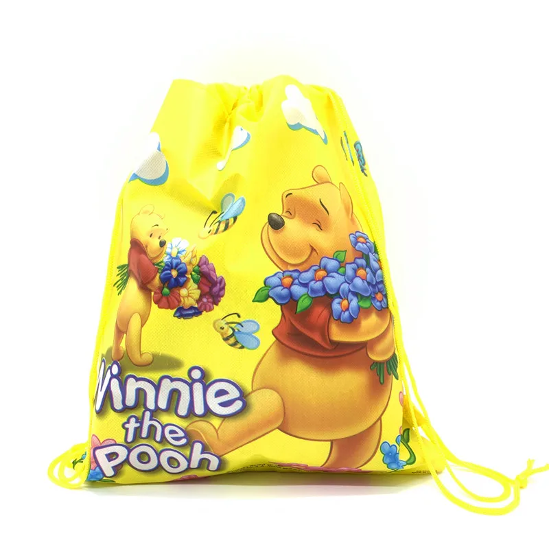 8/16/24/50PCS Winnie Pooh Decoration Birthday Party Beautiful Non-Woven Fabric Drawstring Gift Bags Birthday Supplies For Kids