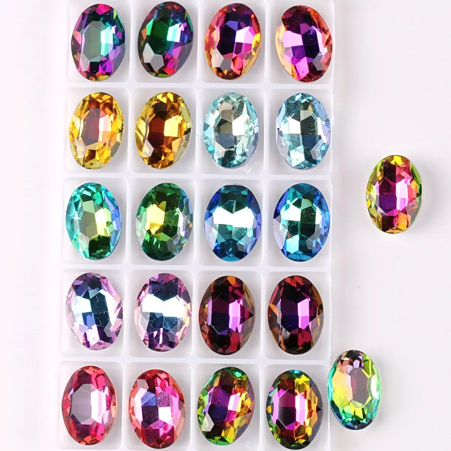 Glas-Kristall-Ovalform 10*14 13*18mm Regenbogen & Jelly Candy AB Farben Spitze Rückseite zum Aufkleben Strass-Perlen Applikation DIY-Besatz – Detail 3