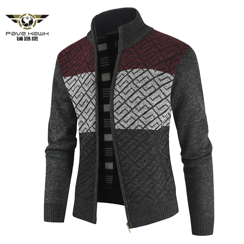 

Men's Winter Fleece Sweatercoat Thick Patchwork Wool Cardigan Muscle Fit Knitted Jackets Fashionable Male Clothing for Autumn