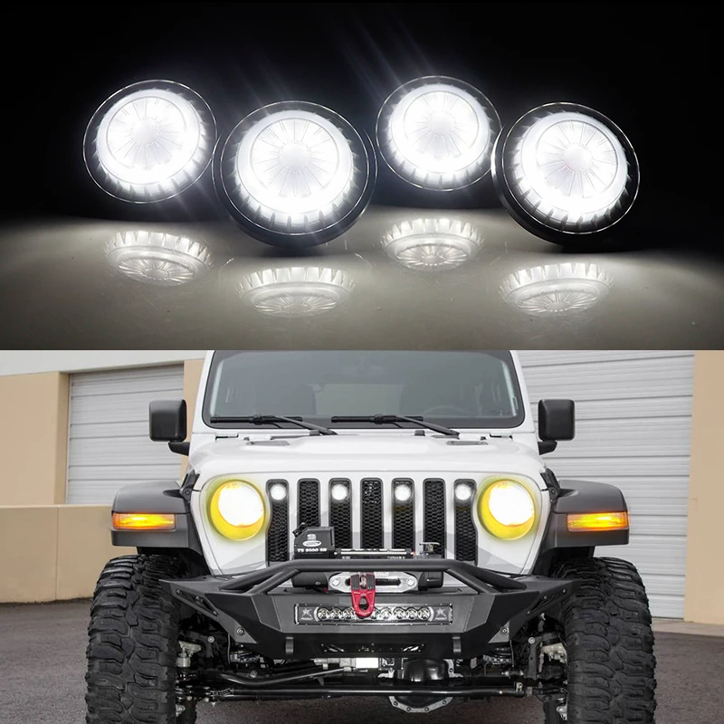 iJDM 6000K White/Amber 12v Front Grille Lighting For 2007-2018 Jeep wrangler JK JKU Pro Grill ONLY Front Grille Lighting DRL