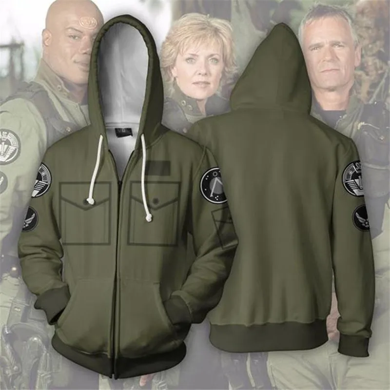 Stargate:SG-1 Costume SG-1: Explorer Unit Cosplay 2018 3D Print Sweatshirt Hooded Zipper Cartoon Sweatshirt VogueHommes Jacket