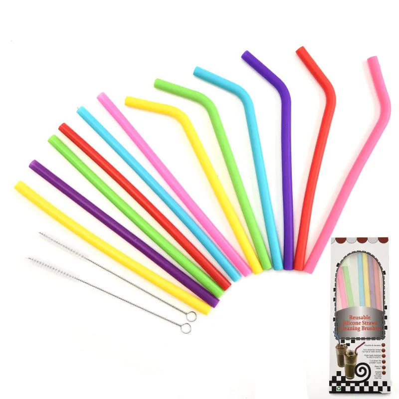 

6 Pcs Folding Silicone Straws Eco-Friendly Reusable Drinking Straws Long Flexible Straws with 2 Cleaning Brushes