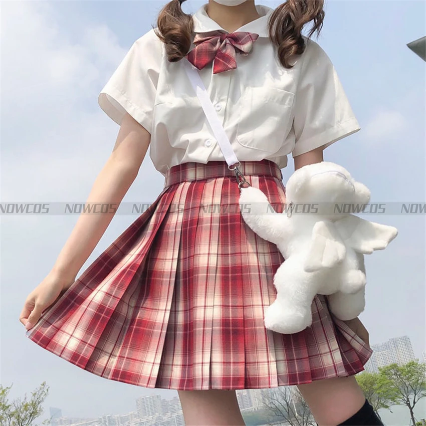 Strawberry Sundae-faldas plisadas de cintura alta para niña, Vestido corto/largo a cuadros para estudiantes, uniforme escolar JK, Verano