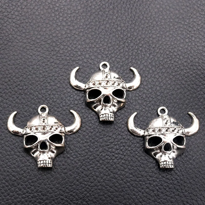 3pcs/lot Silver Plated Skeleton Warrior Charm Metal Pendants DIY Necklaces Bracelets Jewelry Handicraft Accessories 33*49mm P477