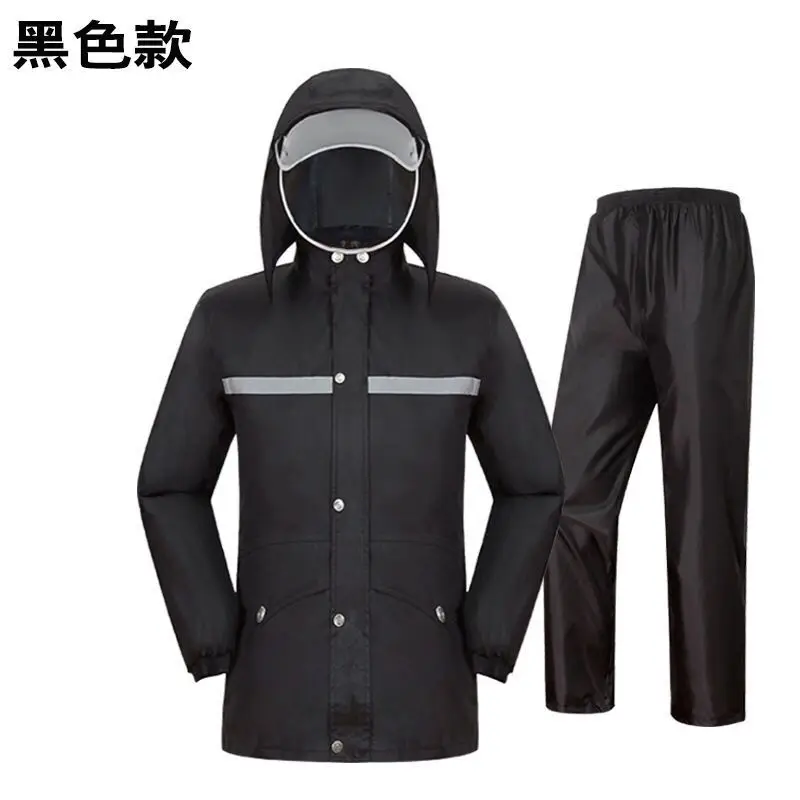 2020 Women Raincoat Men Black Rain Clothes Covers Impermeable Rainwear  Poncho Waterproof Hooded Rain Coat With Rain Pants Set