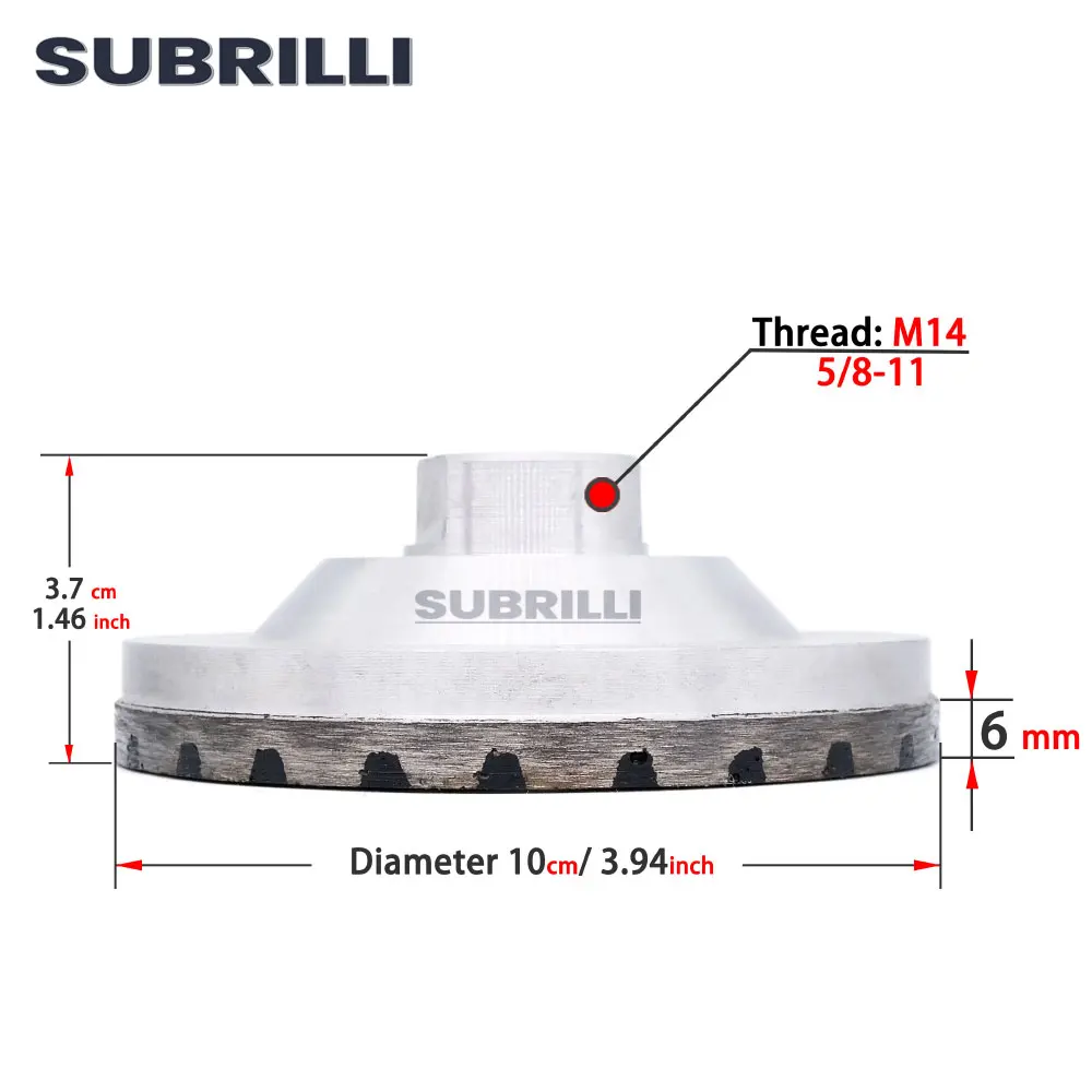 Imagem -03 - Subrilli Polegada Diamante Roda Copo de Moagem 100 mm Resina Cheia Alumínio Baseado Disco Lixamento para Pedra Granito Mármore Concreto