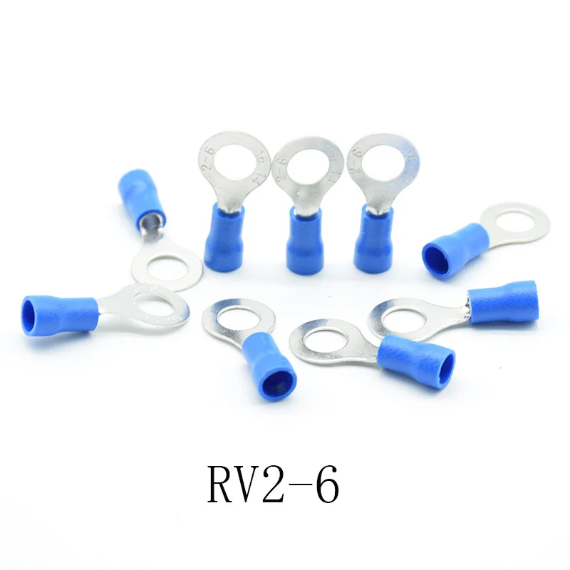 50pcs Blue RV2- 3.2/4/5/6/8/10/12 Ring Insulated Wire Connector Electrical Crimp Terminal  Cable Wire Connector AWG