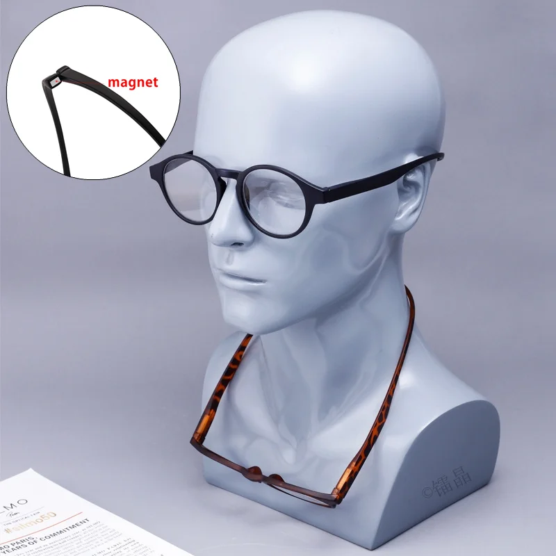 

Portable Magnet Hanging Neck Reading Glasses Men Round Frame Presbyopic Glasses Comfortable PC Finished Black Gafas Para Leer