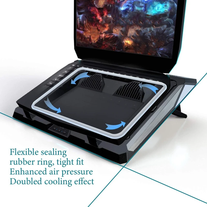 Imagem -06 - Double Blower Laptop Cooling Pad para Jogos Cooler Pad com Filtro de Poeira e Luzes Coloridas Iets-gt300