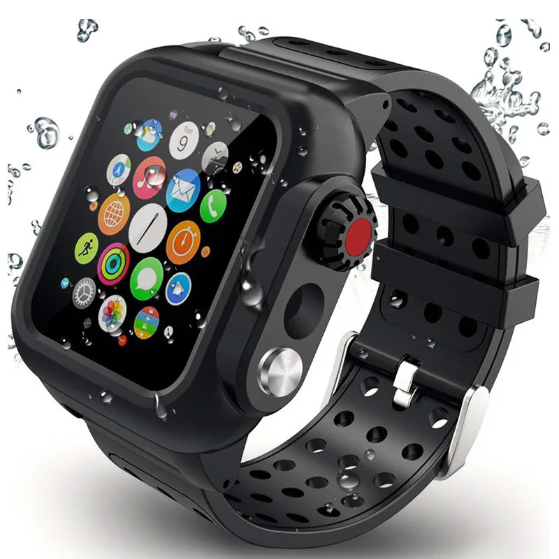 Waterproof Rugged Case with Silicone Band for Apple Watch Series SE 6 5 4 3 for iWatch 38/42/40/44mm Strap Screen Protect Cover