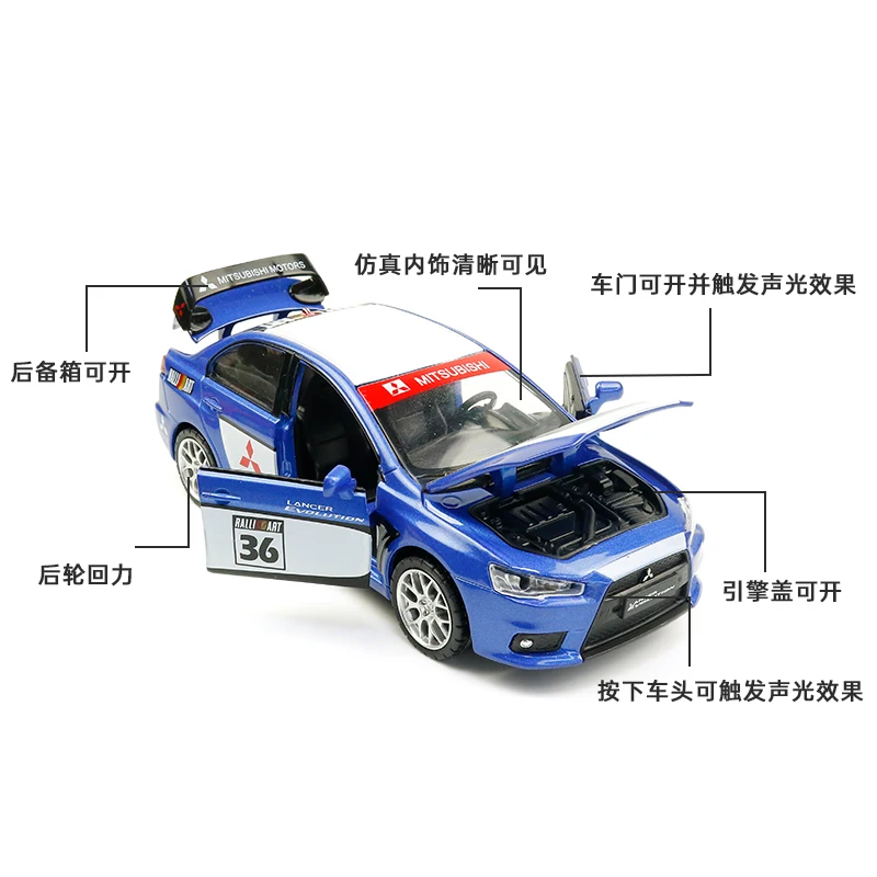 1:32 Mitsubishi Lancer Evolution GT3 Metal Alloy Diecast Car Model Miniature Model With Sound Light Model For Children Car