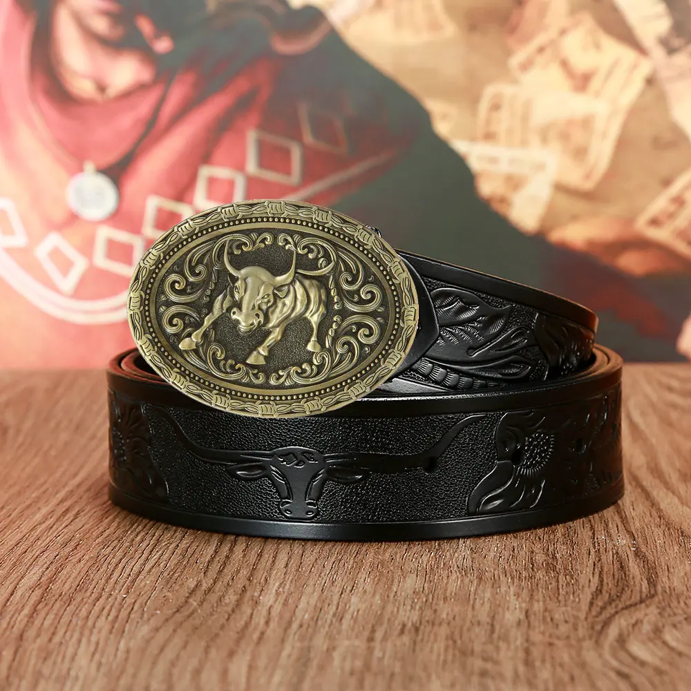 Western cowboy leather belt zinc alloy yearning for free attitude buckle men's birthday party gift