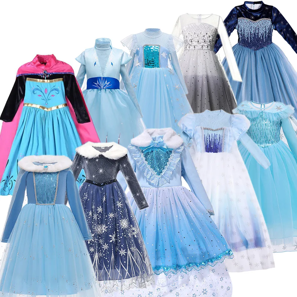 MUABABY Winter Clothing Elsa Costume Velvet Warm Autumn Princess Dress for Girls Snow Queen Elsa Party Ball Gown Kid Long Sleeve