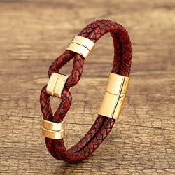 High Quality Red Leather Rope Chains Women Bracelets Charm Stainless Steel Couple Bracelets Women Jewelry Friends Gift