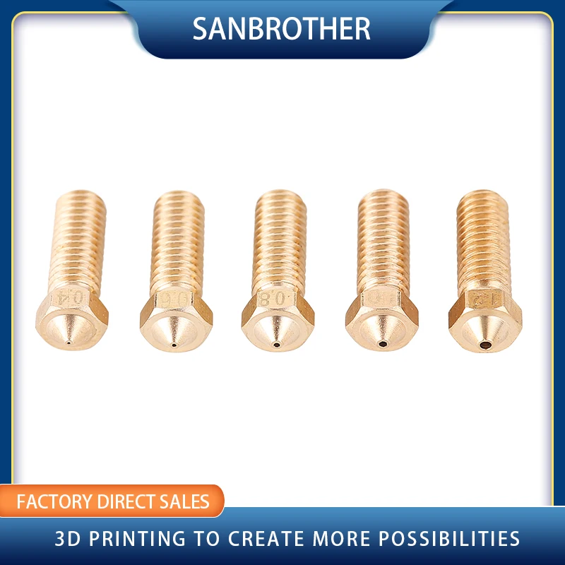 Bocal de bronze 0.4 da extrusora do bocal m6 do vulcão/0.6/0.8/1.0/1.2mm impressora 3d para o filamento de 1.75mm para as peças da impressora 3d