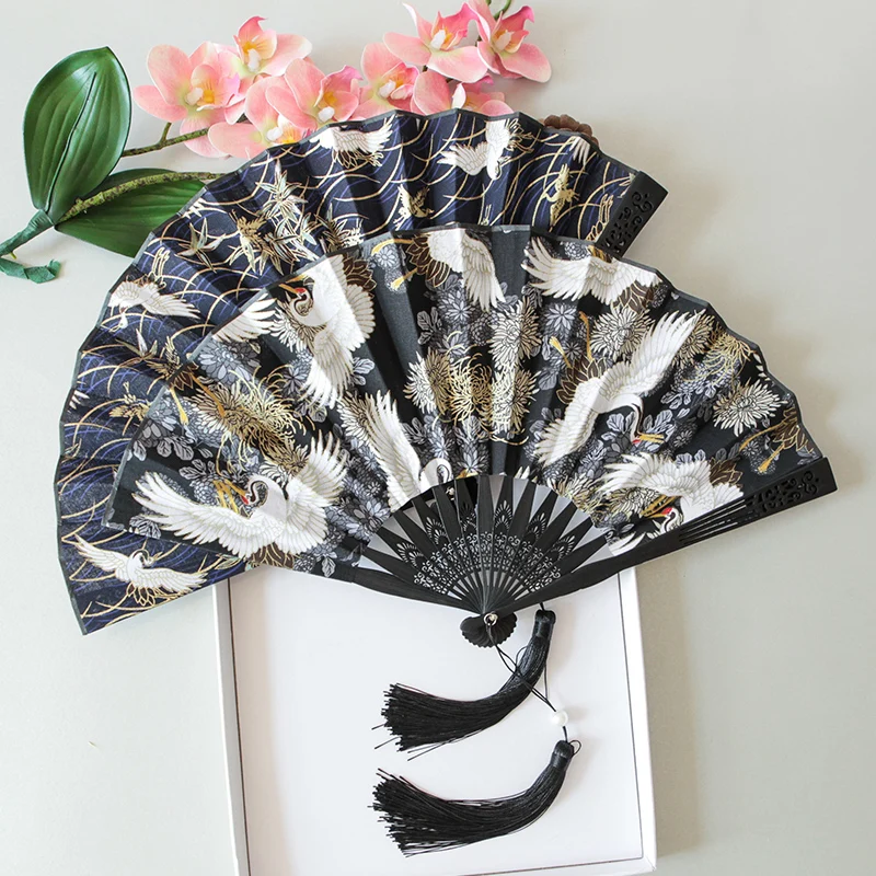 Japanese style sakura crane folding fan Ladies outdoor decorative hand fan Home Decorations Dance wedding gift souvenir