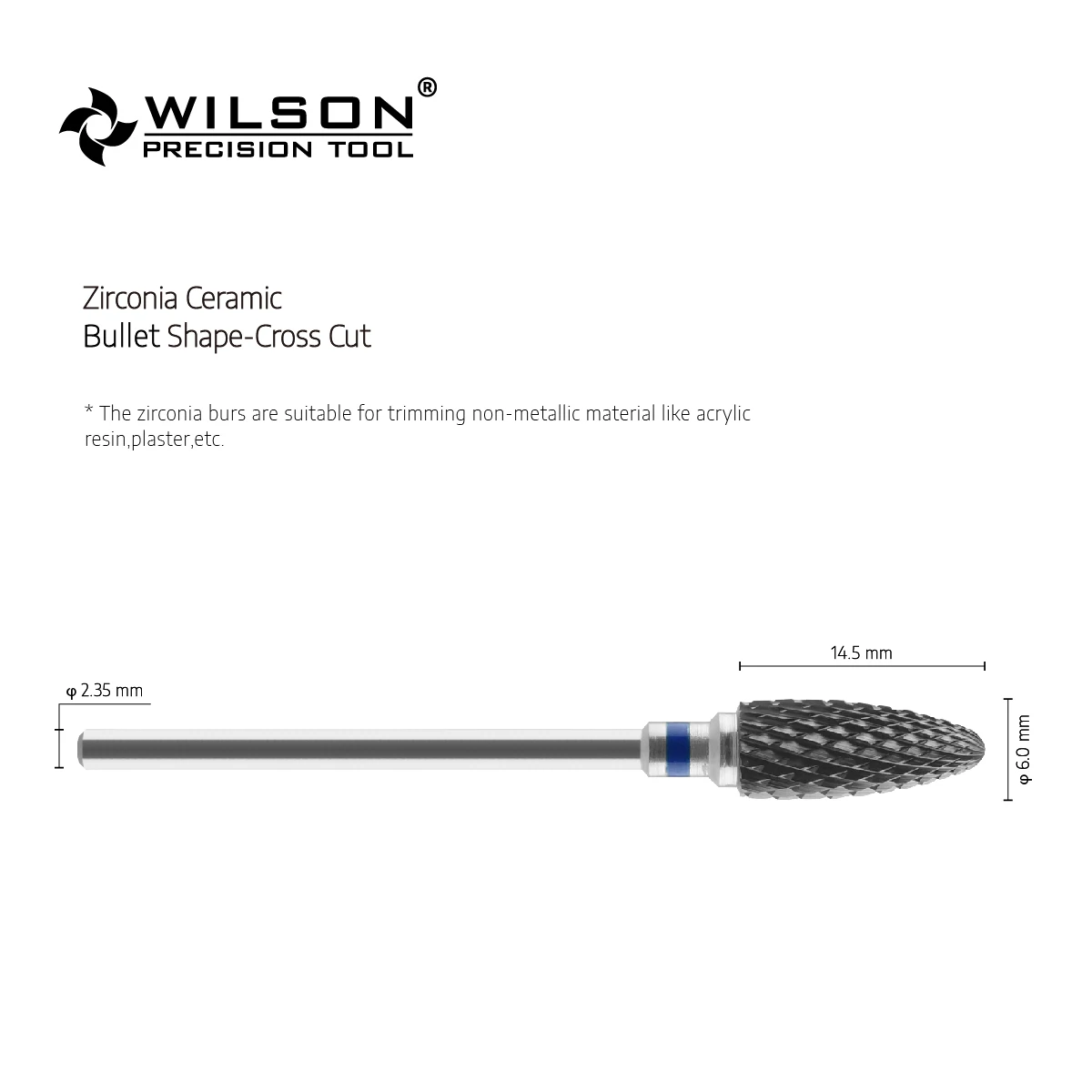 WILSON PRECISION TOOL Bullet Shape - Cross Cut- Black Ceramic - (6410201-6410801)-Zirconia Burs