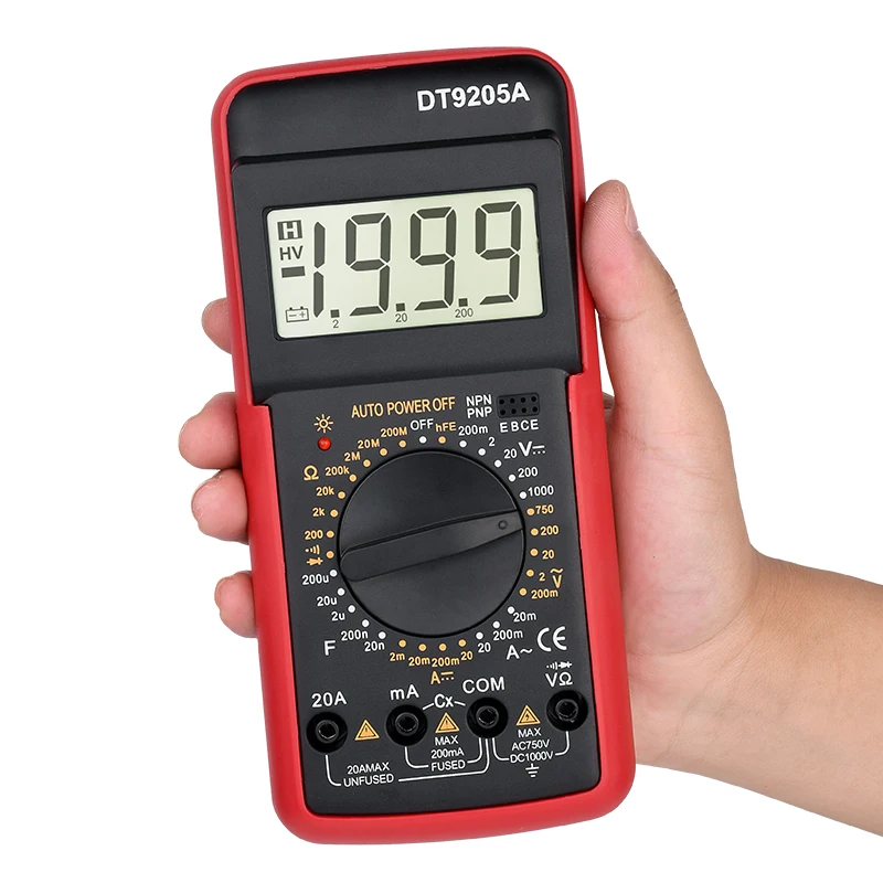 DT9205A Professional Digital Multimeter Handheld Automotive Tester Multimeter Manual Range AC DC Voltage Meter for Beginner