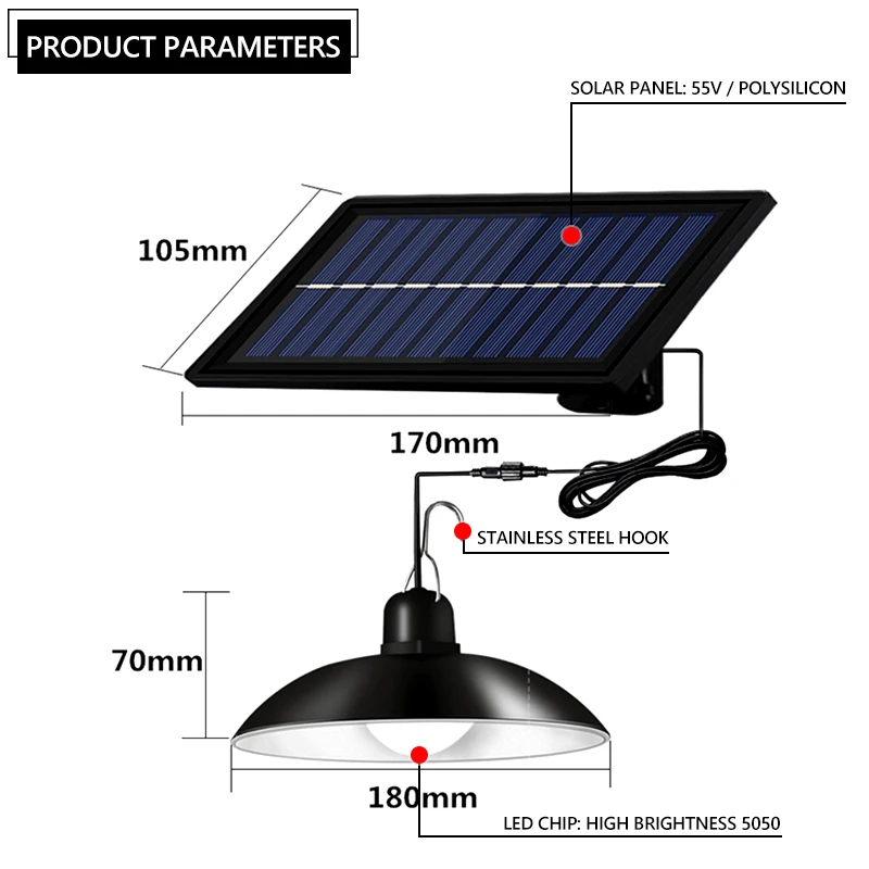 Powerful Double Head Solar Pendant Light Outdoor Indoor Solar Lamp With Remote Control Warm/White Light For Camping Garden Yard