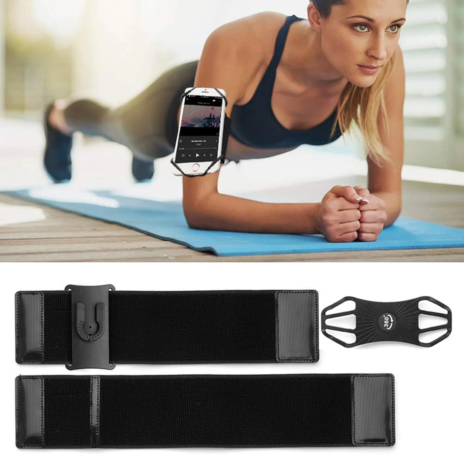 

360 Degree Adjustable Detachable Cell Phone Holder Armband Sports Running Mobile Phone Arm Band for 4-6.5 inch Smartphones