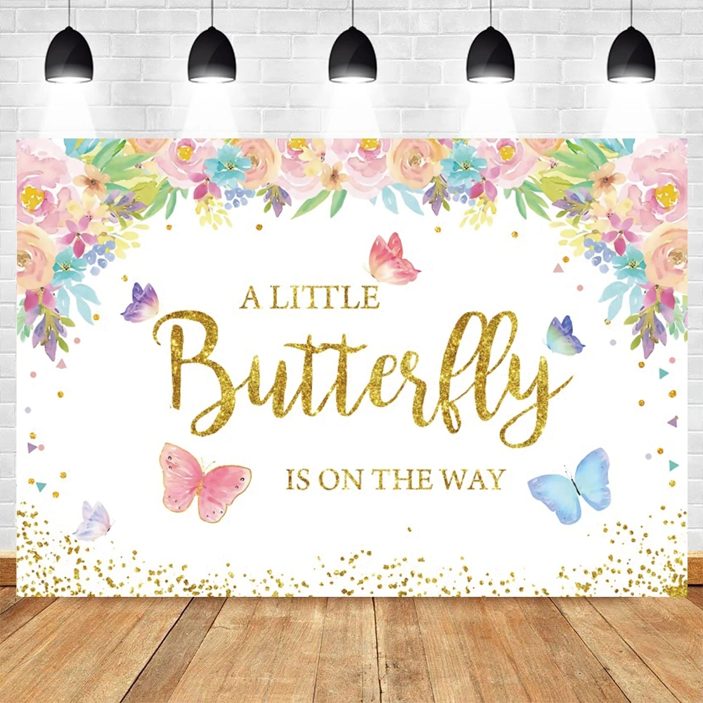 Butterfly Backdrop Newborn Baby Shower Birthday Party Princess Photo Backdrop Pink Floral Butterfly Girl Photography Background