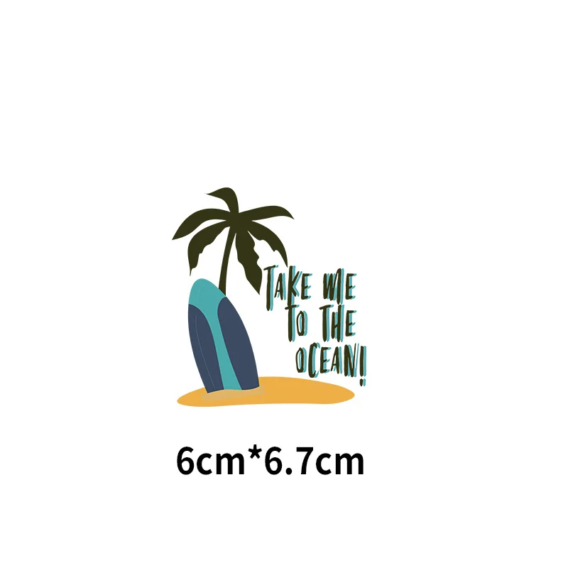 Summer Beach Landscape Patches Iron On Transfer For Holiday Scenery Ocean Surf Board Thermal Stickers Heat Transfer Sticker