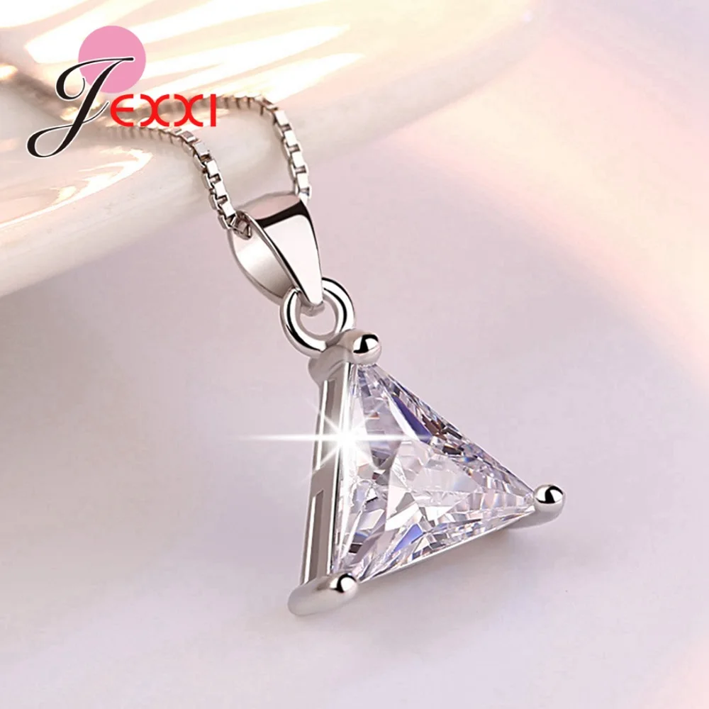 Hot Recommend Jewelry for Women Girls 925 Sterling Silver Equilateral Triangle Cut Clear Zircon Pendant Necklace for Party