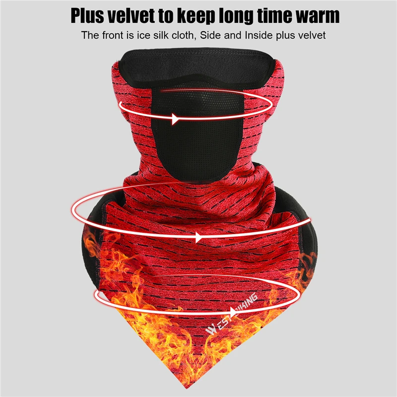 WEST BIKING Winter Bike Cycling Mask Fleece Thermal Bicycle Half Face Mask Scarf Warm Ear Protection Skiing Running Face Mask