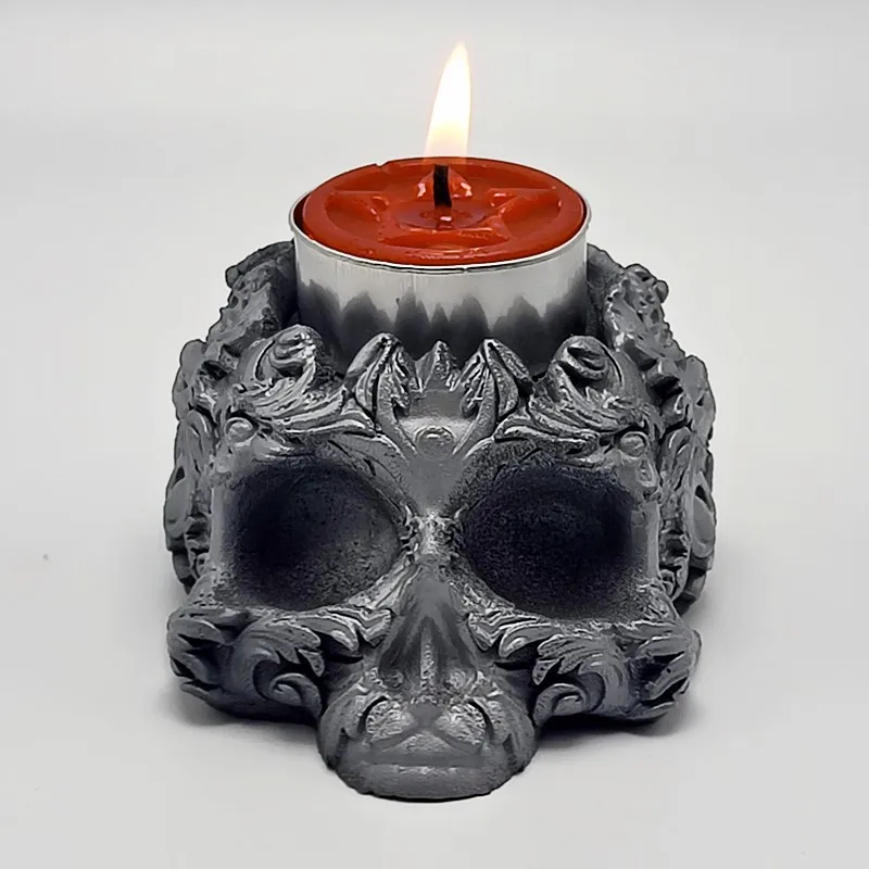 Silicone mold 3d skull candlestick diy concrete resin plaster model making mold Halloween decoration tools