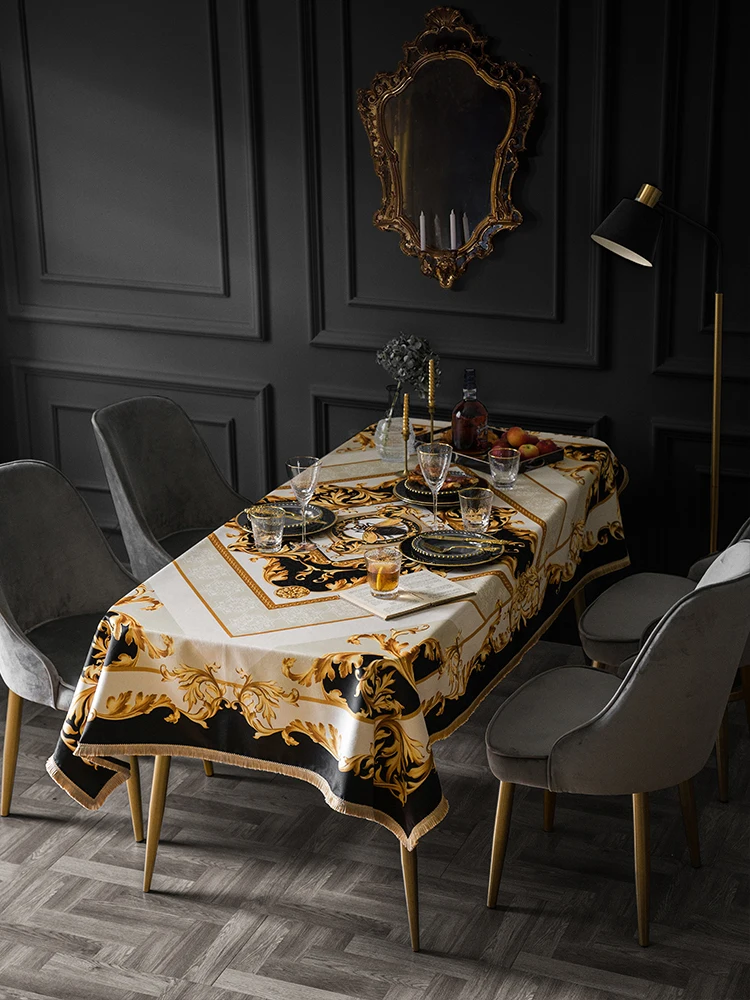 Deluxe Dust-Proof Table Cover,Black,Gold,Europe Velvet Fabric Table Cloth,Heavy Weight Tablecloth for Wedding Buffet,Bee Series