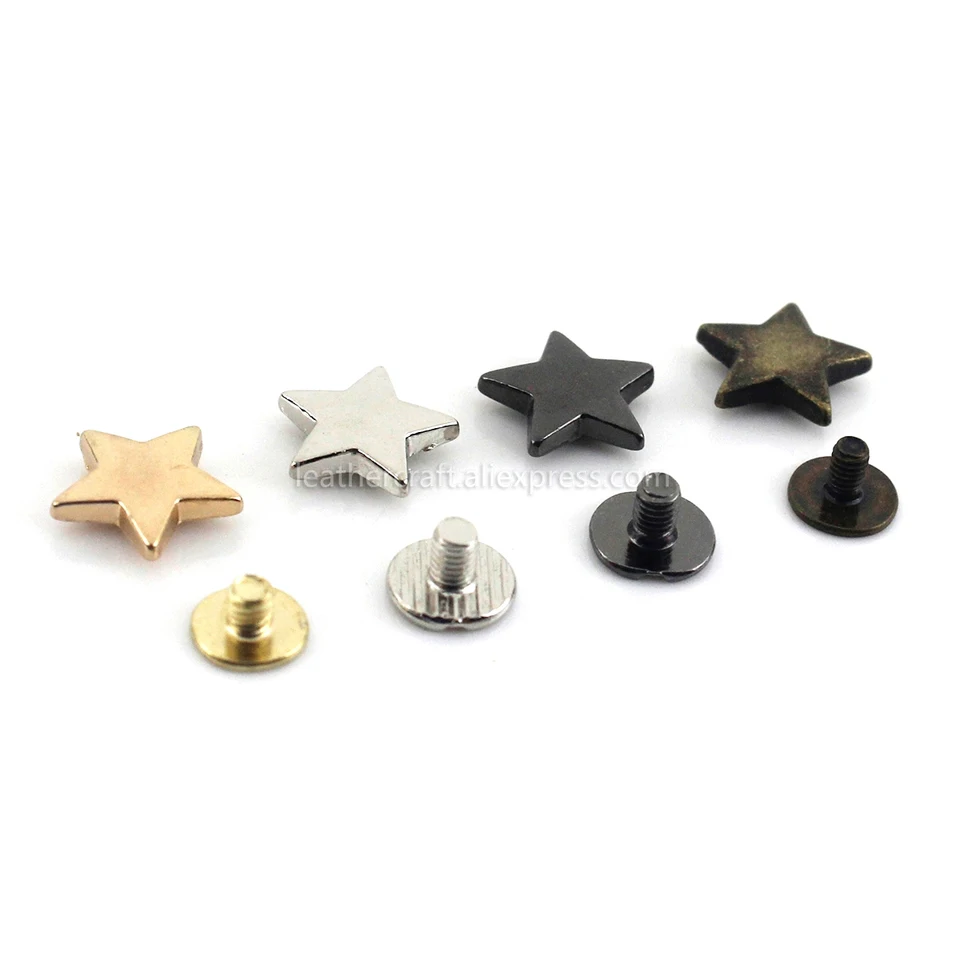 10 pièces vis étoile en métal clou Rivet goujon Rivet pointe vis pour cuir artisanat ceinture sacs chaussures bricolage décoration(14mm convex gold
