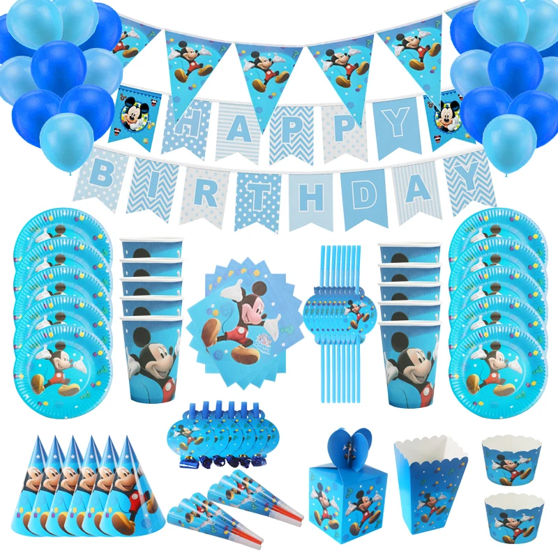 Disney topolino decorazione per feste a tema Baby Shower stoviglie piatti usa e getta tazze palloncino di paglia forniture per feste per bambini