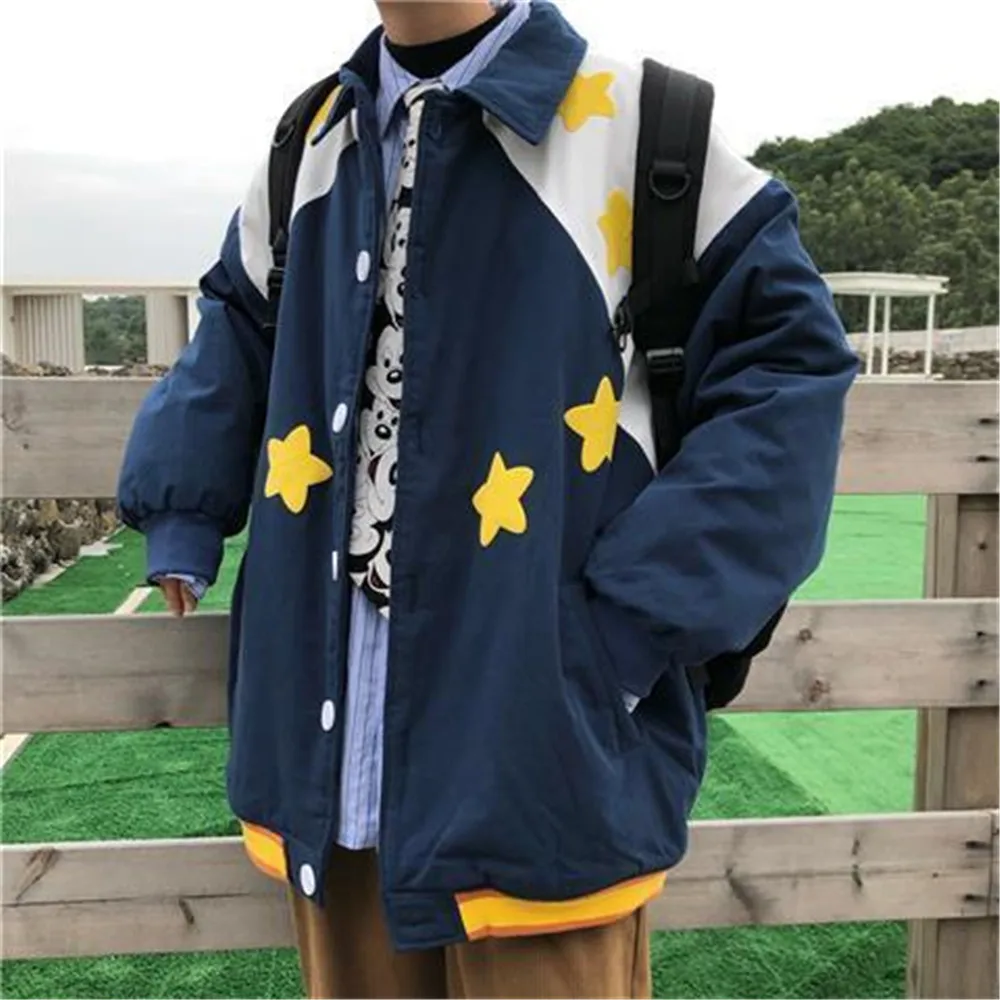 Cool Star Print Retro Varsity Jacket Casual Jacket Autumn Coat Men Hip Hop Baseball Jacket Nice Coat Streetwear Gothic Tops