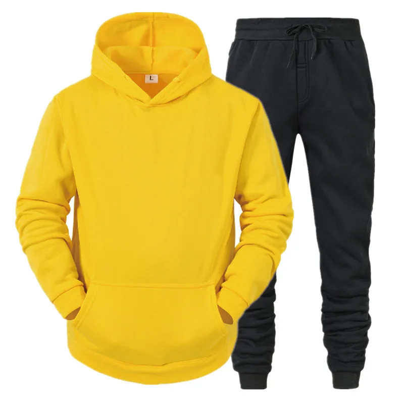 Men\'s Sets Hoodies+Pants Fleece Tracksuits Solid Pullovers Jackets Sweatershirts Sweatpants Hooded Streetwear Outfits