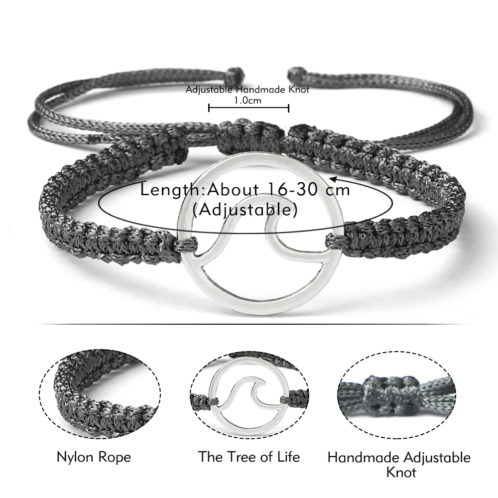 Charm Ocean Waves Alloy Handmade Bracelets Sea Surf Lucky Rope Chain Women Men Bracelet & Bangles Fashion Jewelry Wristband Gift