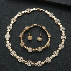 New Tennis Chain Luxury AAA Zircon Square Shape Choker Earring Bracelet Set For Women Dubai Jewelry For Girl Wedding N0525