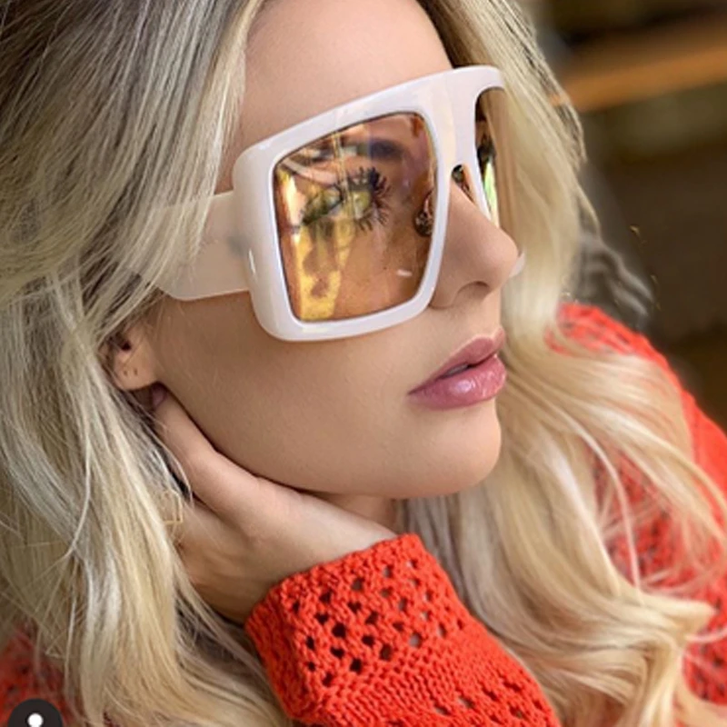 Vintage Oversized Sunglasses Women Luxury Brand Design Square Acrylic Frame Trendy Sun Glasses Big Black Shades Female Shield