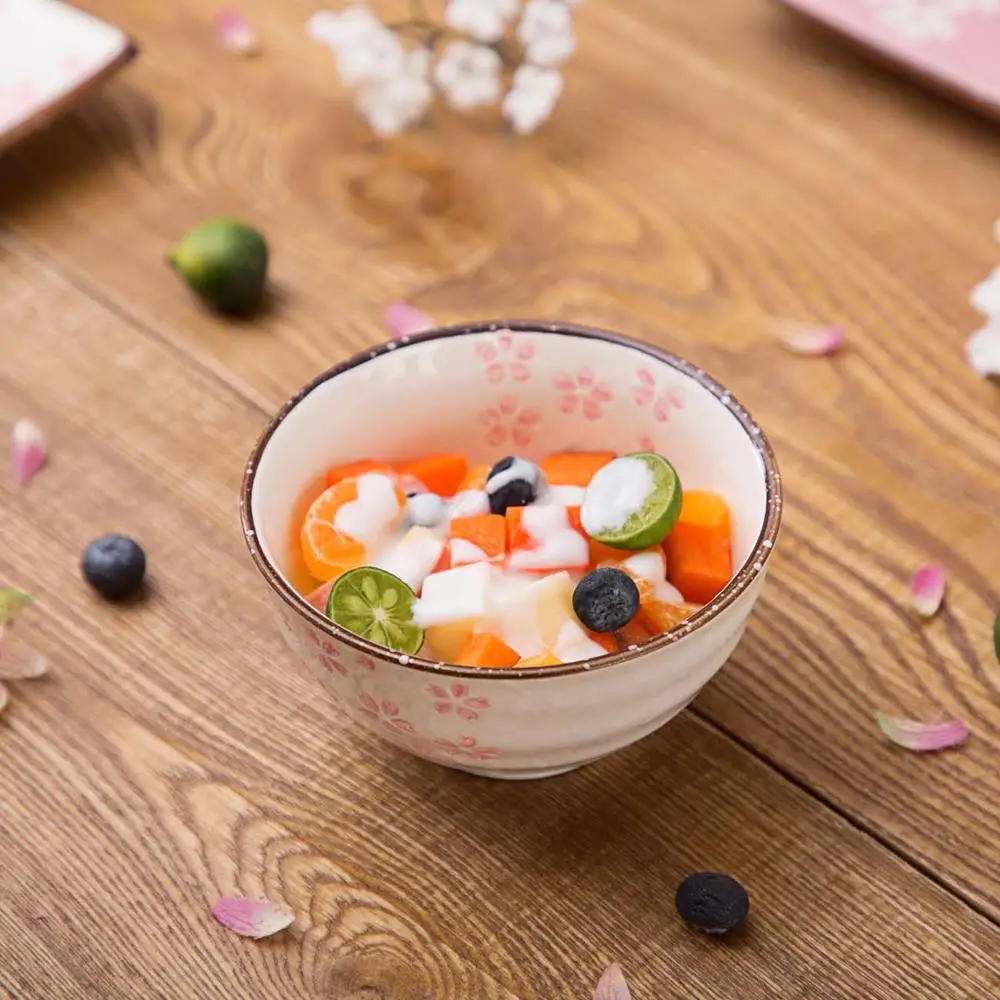 1Pc Sakura Ceramic Bowl  Rice  Kitchen Tableware Fruit Salad s Ramen Soup s Japan Style Dinnerware Kids Students