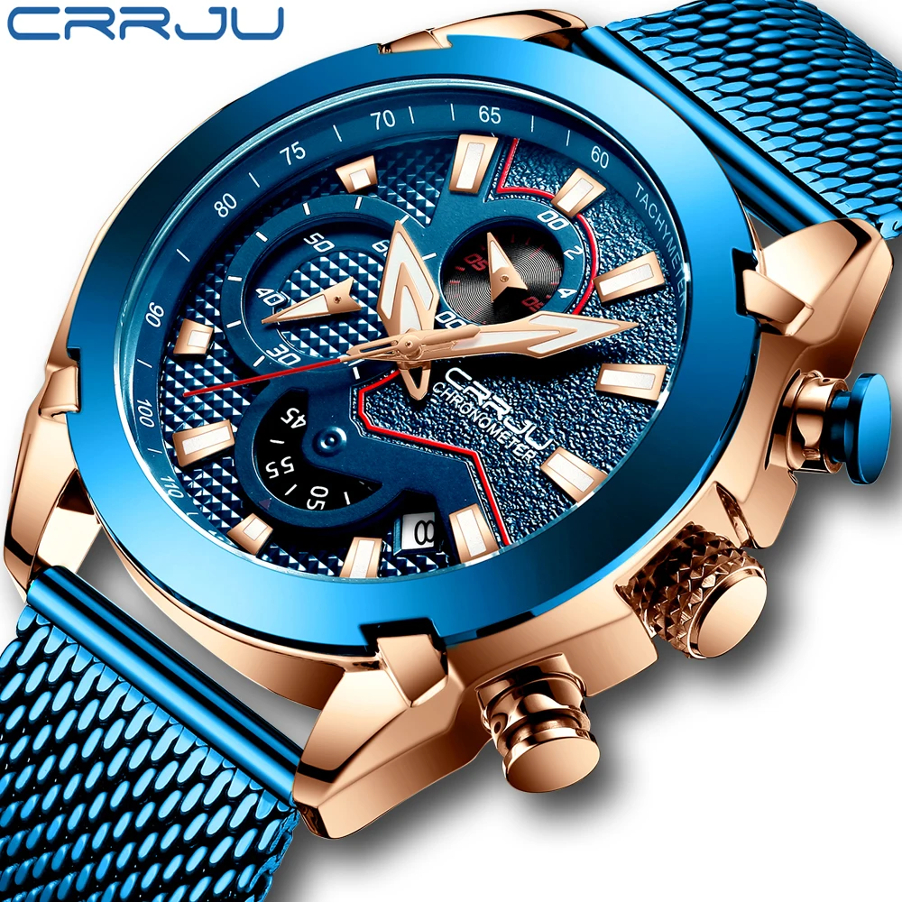 Watches Men CRRJU Luxury Brand Army Military Watch High-Quality 316L Stainless Steel Chronograph Clock Relogio Masculino 2020