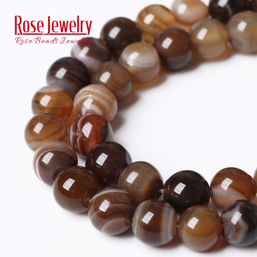 Natural Stone Brown Striped Onyx Agates Round Loose Beads 15\