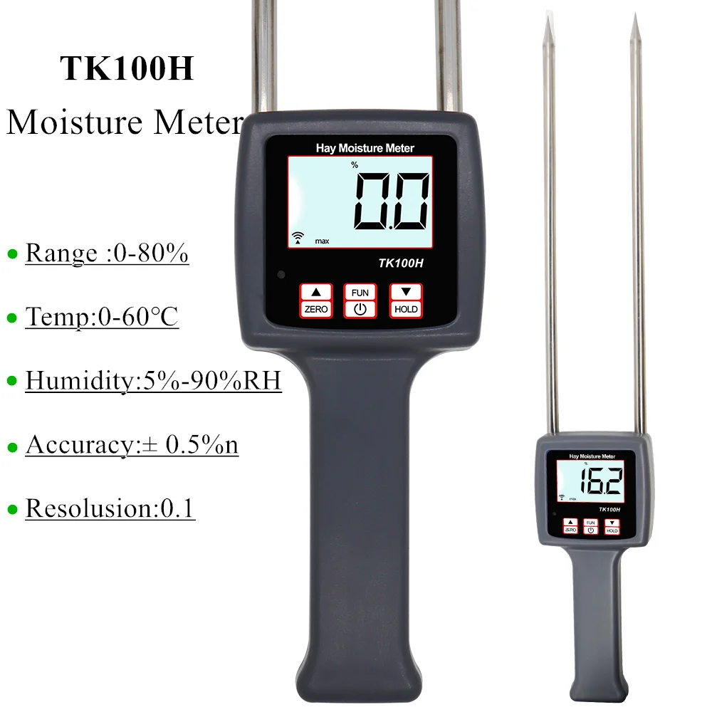 Handheld TK100H Hay Moisture Meter Digital Humidity Content Tester Grass Hygrometer for Cereal Forage Grass Leymus Bamboo